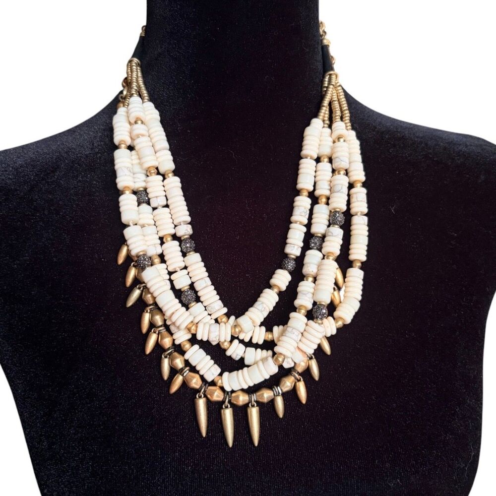 Stella & Dot Noman 3-in-1 Multi‑Strand Tribal Beaded Necklace Cream Gold